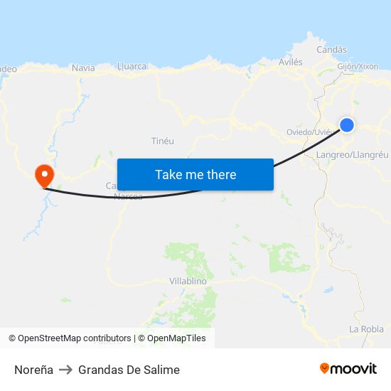 Noreña to Grandas De Salime map