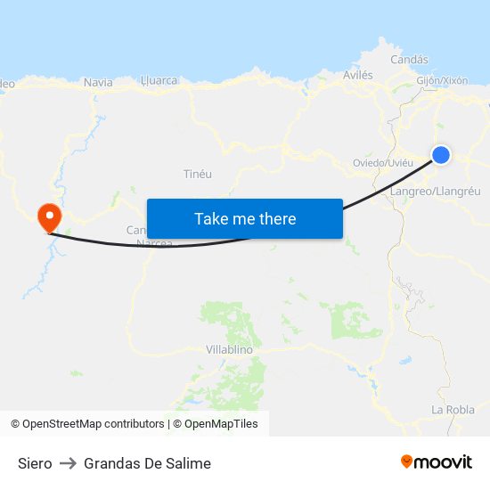 Siero to Grandas De Salime map