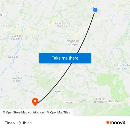 Tineo to Ibias map