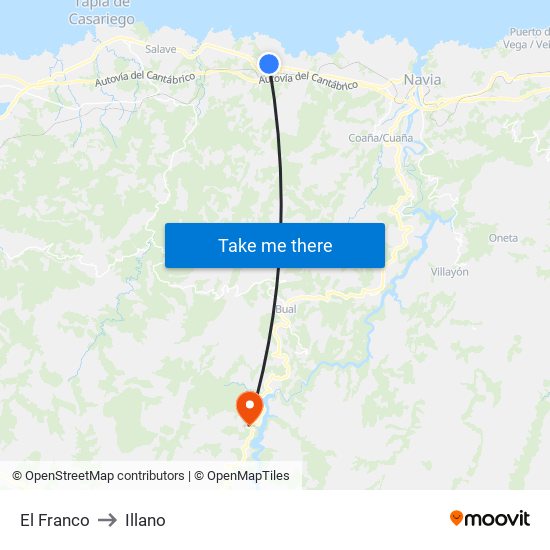 El Franco to Illano map