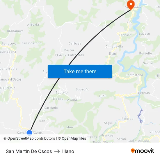 San Martín De Oscos to Illano map