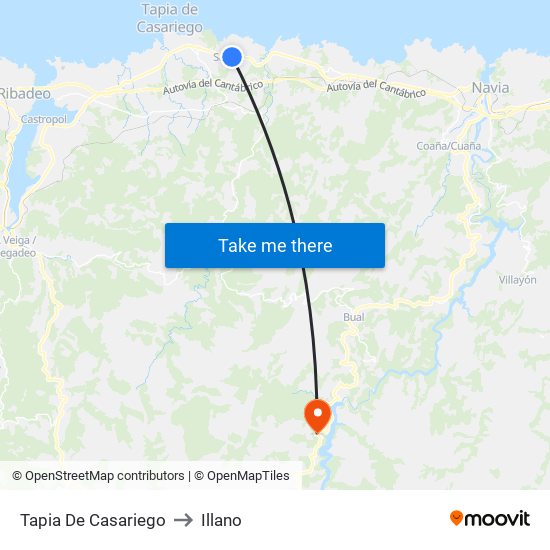 Tapia De Casariego to Illano map
