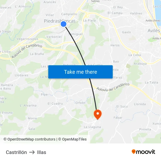 Castrillón to Illas map