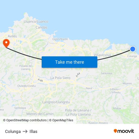 Colunga to Illas map