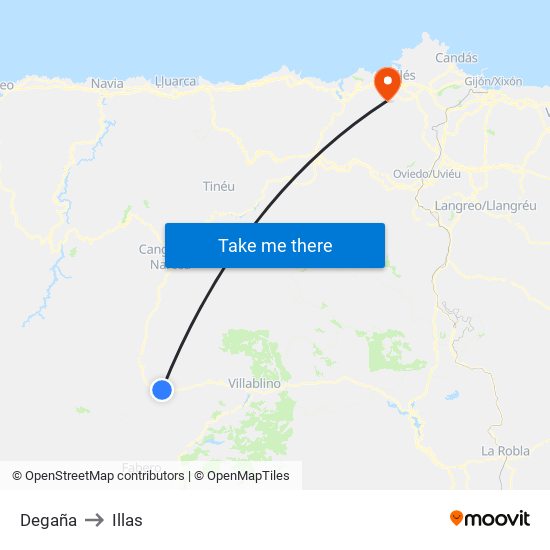 Degaña to Illas map