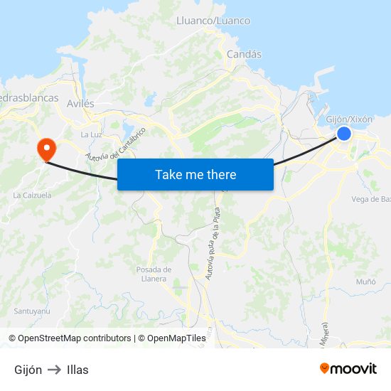 Gijón to Illas map