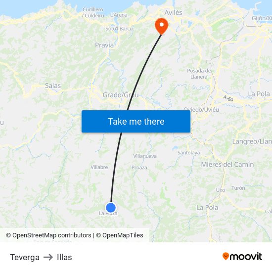 Teverga to Illas map