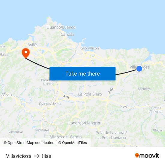 Villaviciosa to Illas map