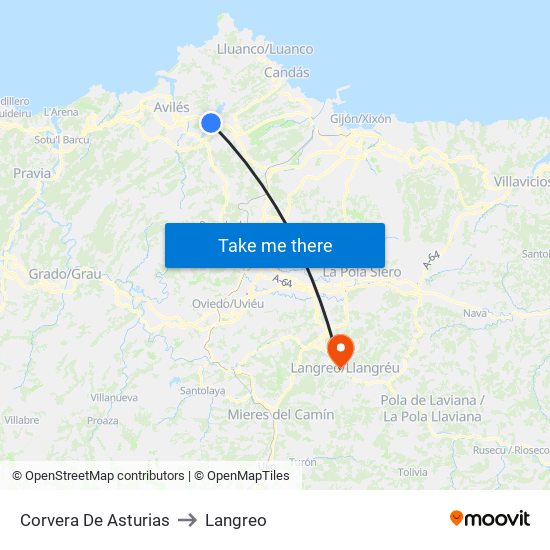 Corvera De Asturias to Langreo map