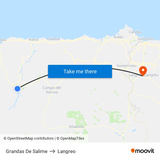 Grandas De Salime to Langreo map