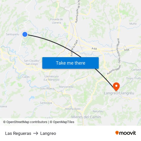 Las Regueras to Langreo map