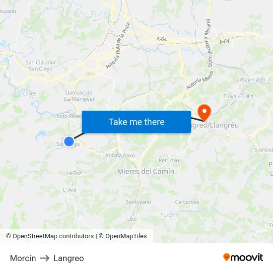 Morcín to Langreo map