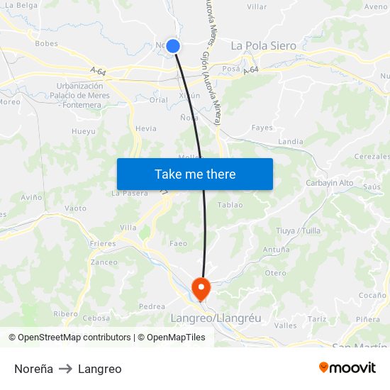 Noreña to Langreo map