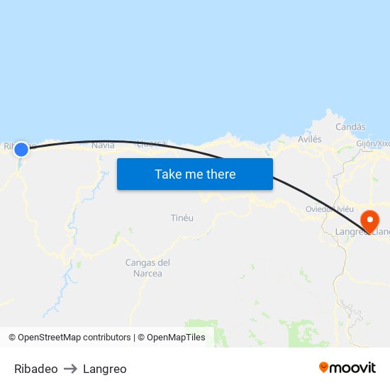Ribadeo to Langreo map