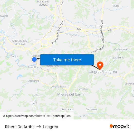 Ribera De Arriba to Langreo map