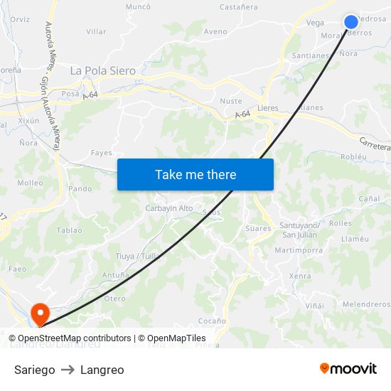 Sariego to Langreo map