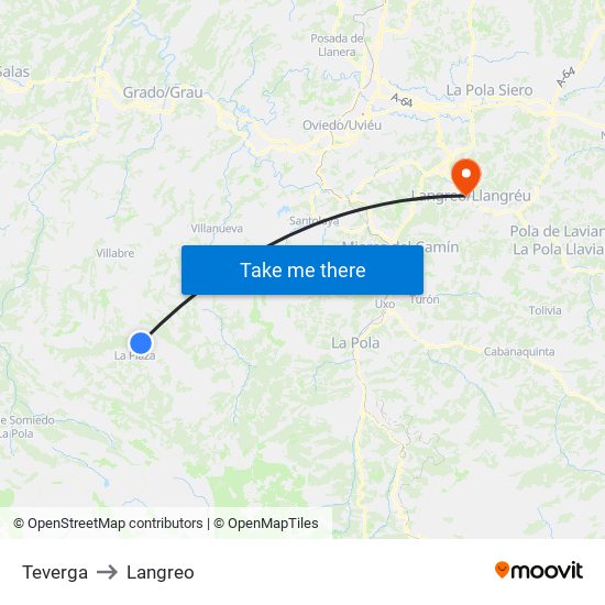 Teverga to Langreo map