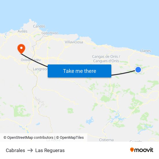 Cabrales to Las Regueras map