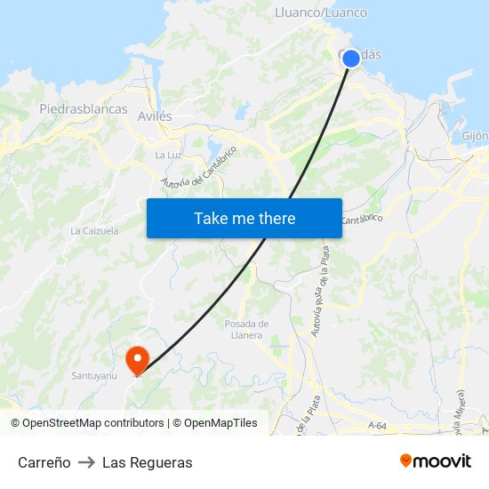 Carreño to Las Regueras map