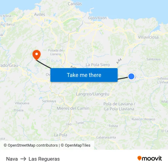 Nava to Las Regueras map