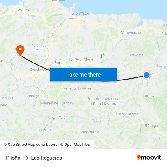 Piloña to Las Regueras map