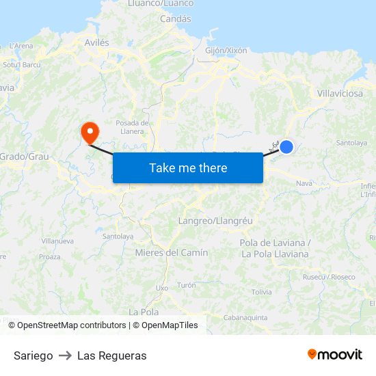 Sariego to Las Regueras map