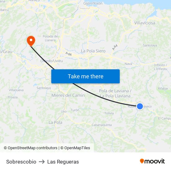 Sobrescobio to Las Regueras map