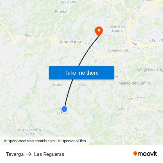 Teverga to Las Regueras map