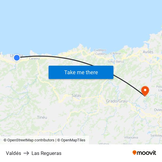 Valdés to Las Regueras map