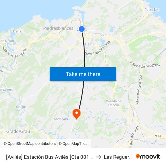 [Avilés]  Estación Bus Avilés [Cta 00161] to Las Regueras map