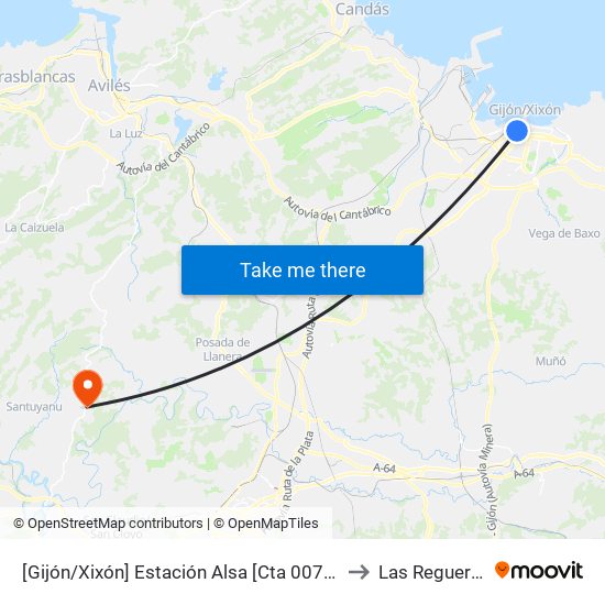 [Gijón/Xixón]  Estación Alsa [Cta 00784] to Las Regueras map
