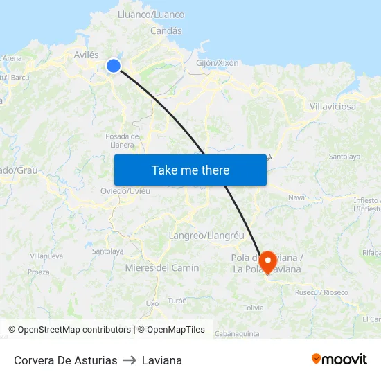 Corvera De Asturias to Laviana map