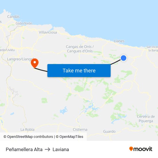 Peñamellera Alta to Laviana map