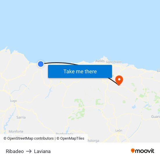 Ribadeo to Laviana map