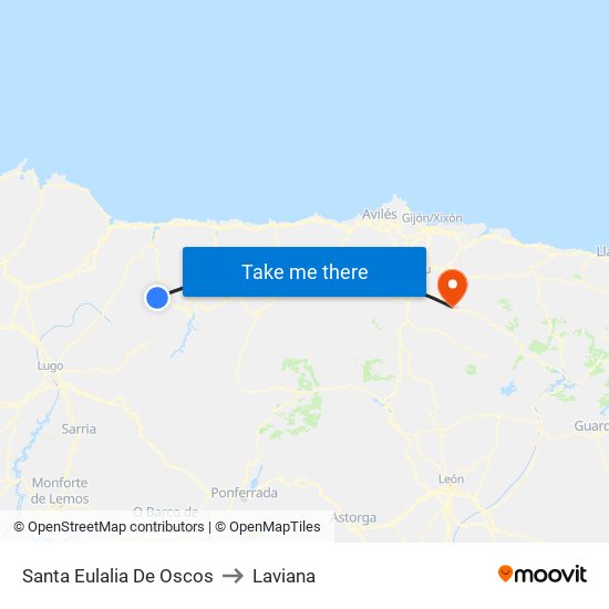 Santa Eulalia De Oscos to Laviana map