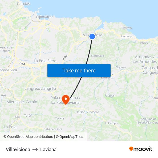 Villaviciosa to Laviana map