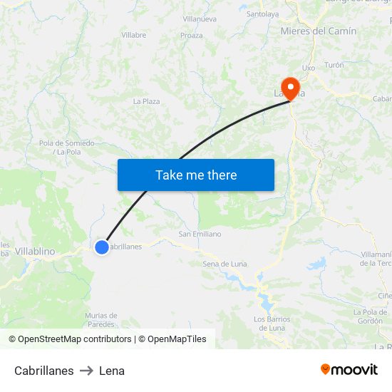 Cabrillanes to Lena map