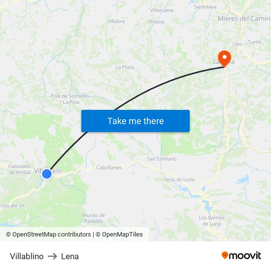 Villablino to Lena map
