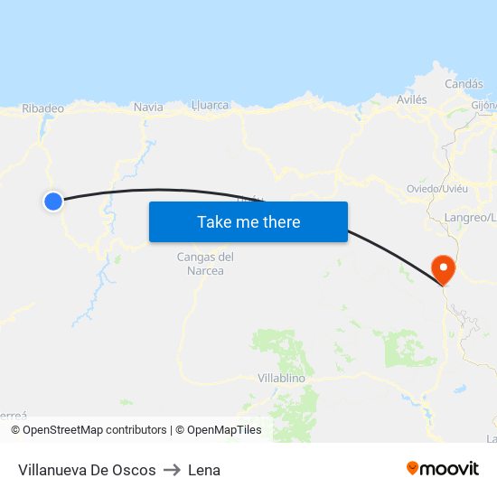 Villanueva De Oscos to Lena map