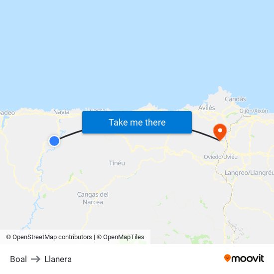 Boal to Llanera map