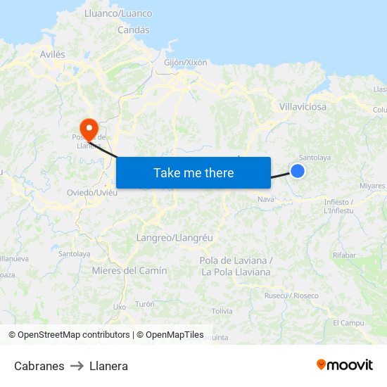 Cabranes to Llanera map