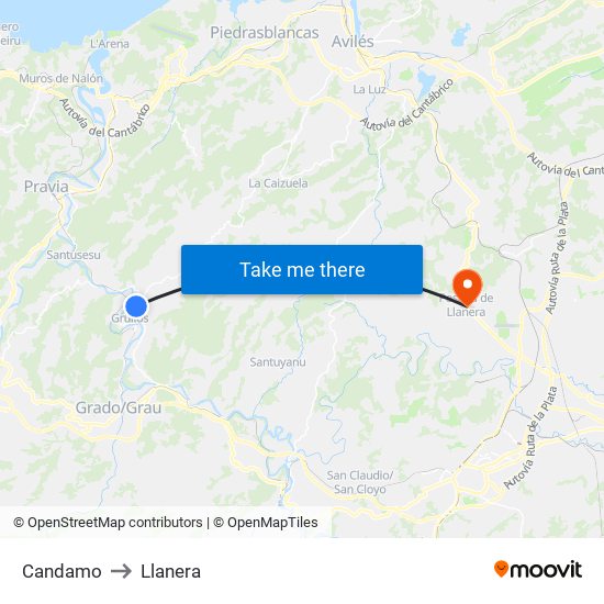 Candamo to Llanera map