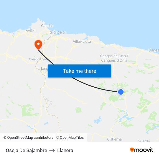 Oseja De Sajambre to Llanera map