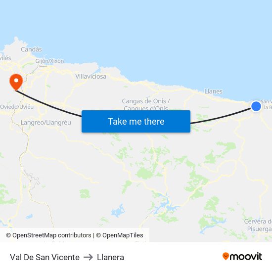 Val De San Vicente to Llanera map