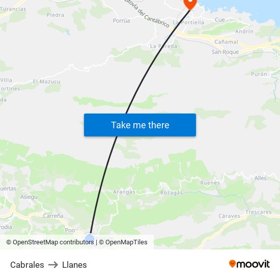 Cabrales to Llanes map