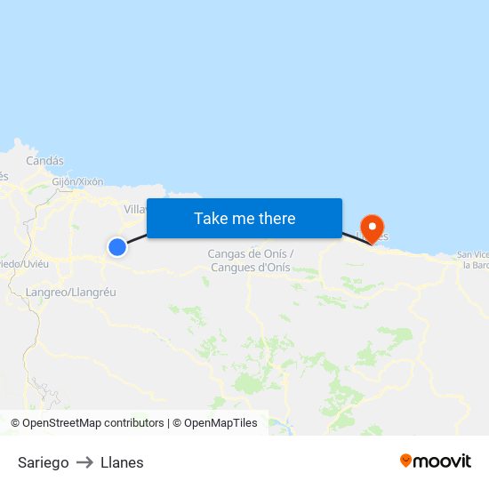 Sariego to Llanes map
