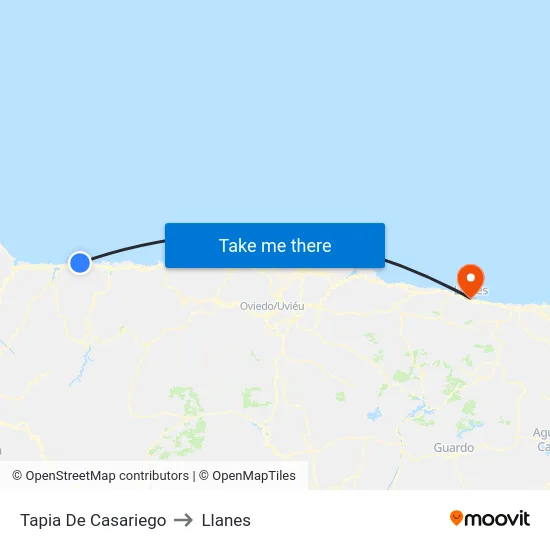 Tapia De Casariego to Llanes map