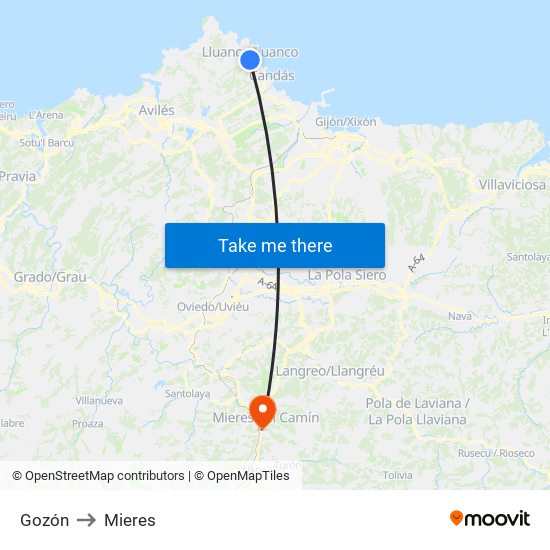 Gozón to Mieres map