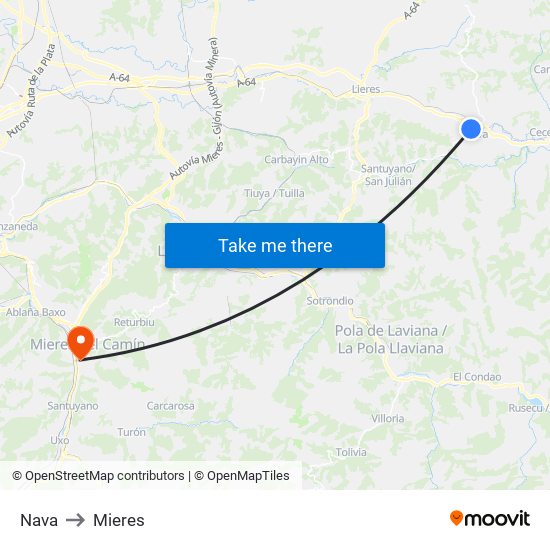 Nava to Mieres map