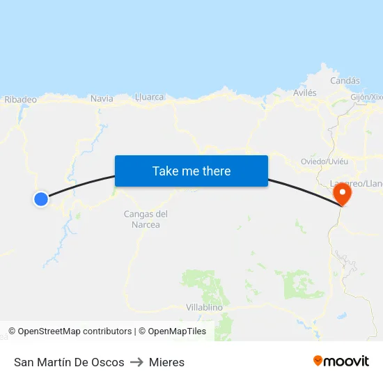 San Martín De Oscos to Mieres map